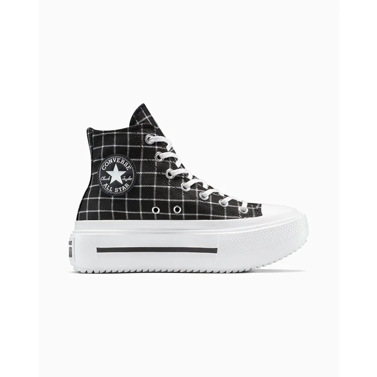 Tênis Converse All Star Lift Double Stack Plaid Mid Preto
