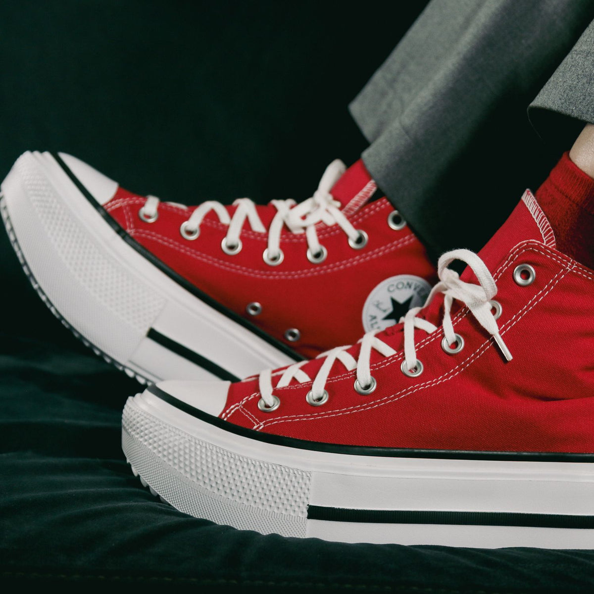 Tênis Converse All Star Lift Double Stack Plaid Mid Vermelho