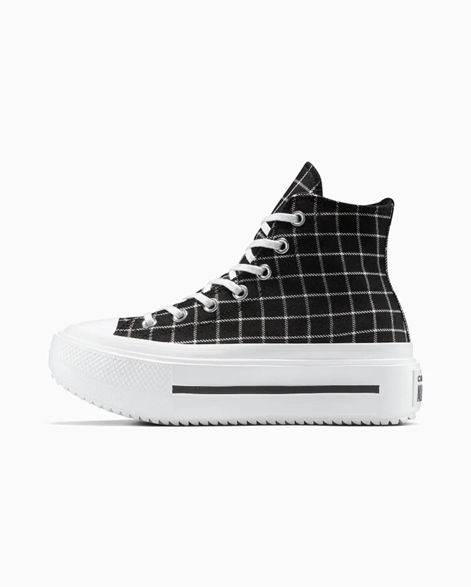 Tênis Converse All Star Lift Double Stack Plaid Mid Preto