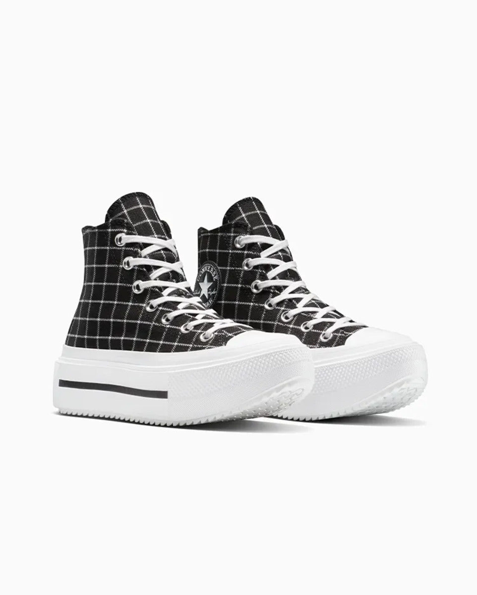 Tênis Converse All Star Lift Double Stack Plaid Mid Preto