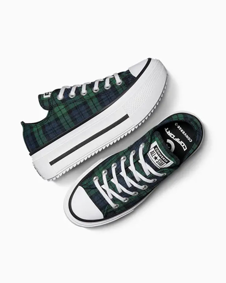 Tênis Converse All Star Lift Double Stack Plaid Azul Verde